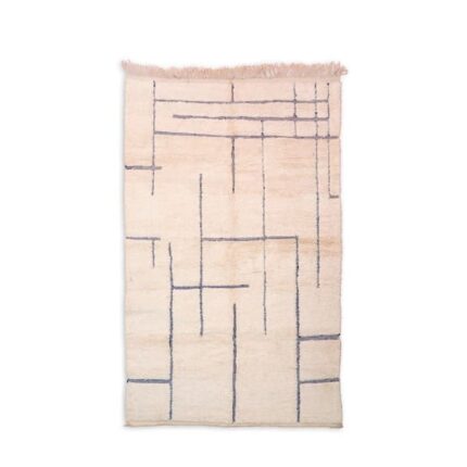 Tapis CEMLAL – Écru avec motifs berbères bleus en laine naturelle