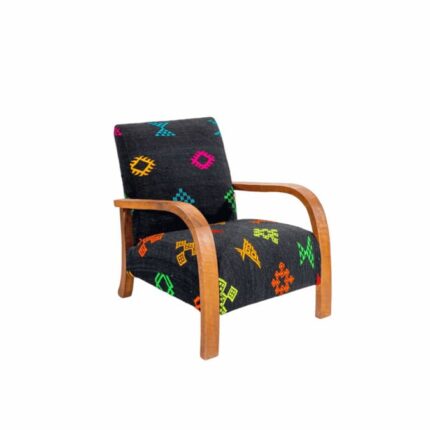 Fauteuil TIFWAN – Noir motifs berbères colorés