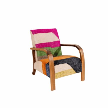 Fauteuil ZAYANE – Formes géométriques rose, écru, vert, orange, taupe et noir